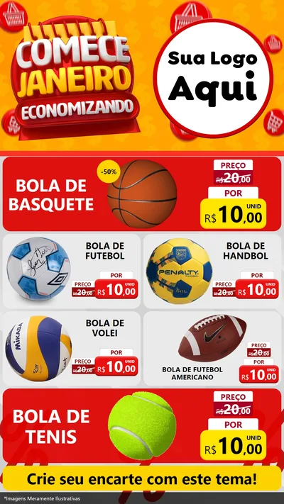 Modelo de TV para TV Vertical com o tema Comece Janeiro Economizando para Artigos Esportivos