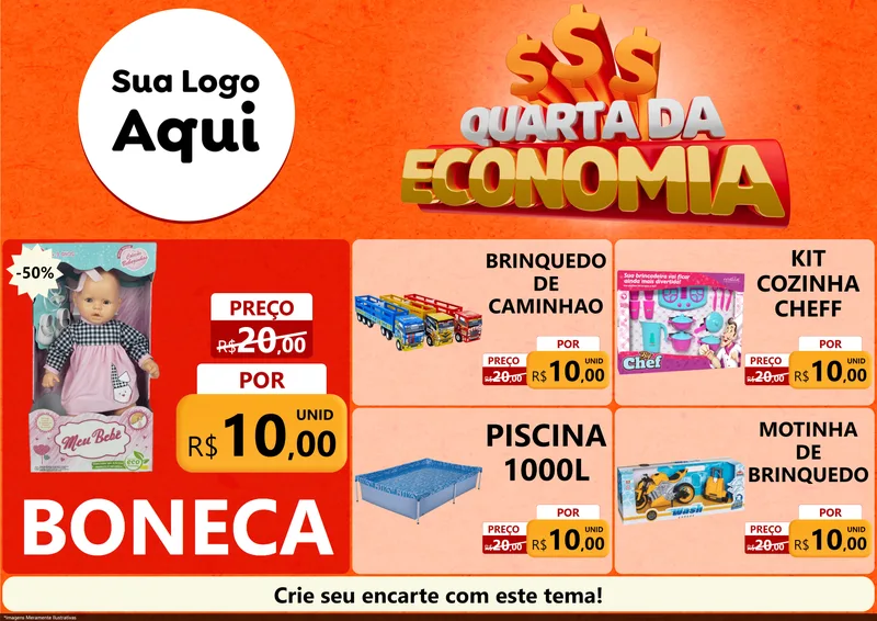 Modelo de Encarte para Encarte A4 Horizontal com o tema Quarta da Economia para Brinquedos