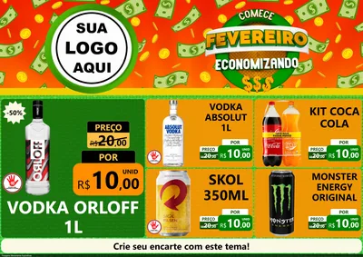 Modelo de Encarte para Encarte A4 Horizontal com o tema Comece Fevereiro Economizando para Distribuidora de bebidas