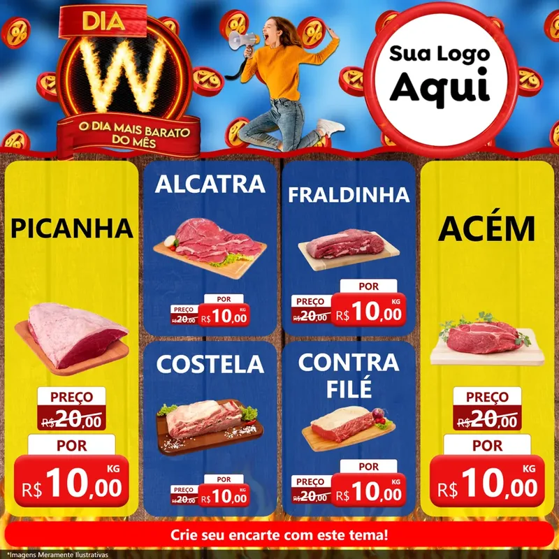 Modelo de Rede Social para Feed Facebook com o tema Dia W - O Dia Mais Barato Do Mês para Açougue