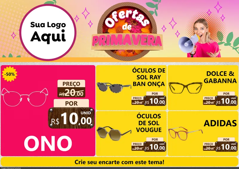 Modelo de Encarte para Encarte A4 Horizontal com o tema Ofertas de Primavera para Óticas