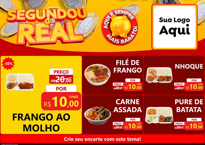 Modelo de Encarte para Encarte A4 Horizontal com o tema Segundou do Real para Restaurante