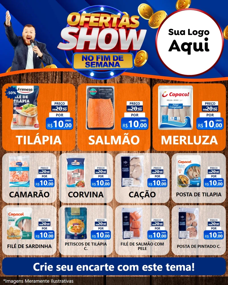 Modelo de Rede Social para Feed Instagram com o tema Ofertas Show No Fim De Semana para Peixaria