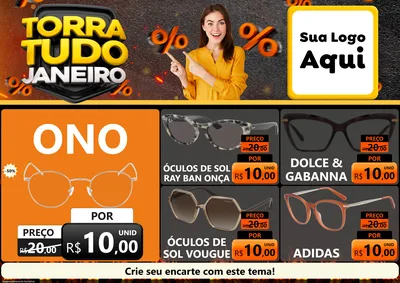 Modelo de Encarte para Encarte A4 Horizontal com o tema Torra Tudo Janeiro para Óticas