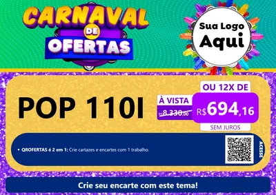 Modelo de Cartaz para Cartaz A4 Horizontal com o tema Carnaval de Ofertas para Concessionaria de Motos