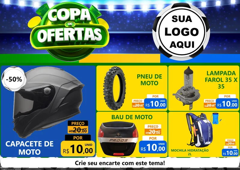 Modelo de Encarte para Encarte A4 Horizontal com o tema Copa de Ofertas para Moto peças