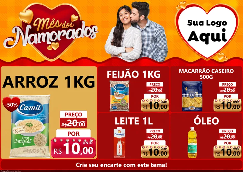 Modelo de Encarte para Encarte A4 Horizontal com o tema Mês dos Namorados para Supermercado
