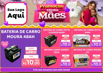 Modelo de Encarte para Encarte A4 Horizontal com o tema Promoção Dia das Mães para Baterias Elétricas