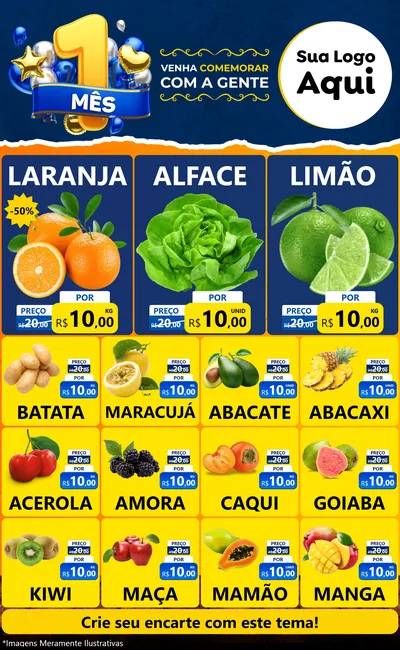 Modelo de Encarte para Encarte Grande com o tema Um Mês de Aniversário para Hortifrúti