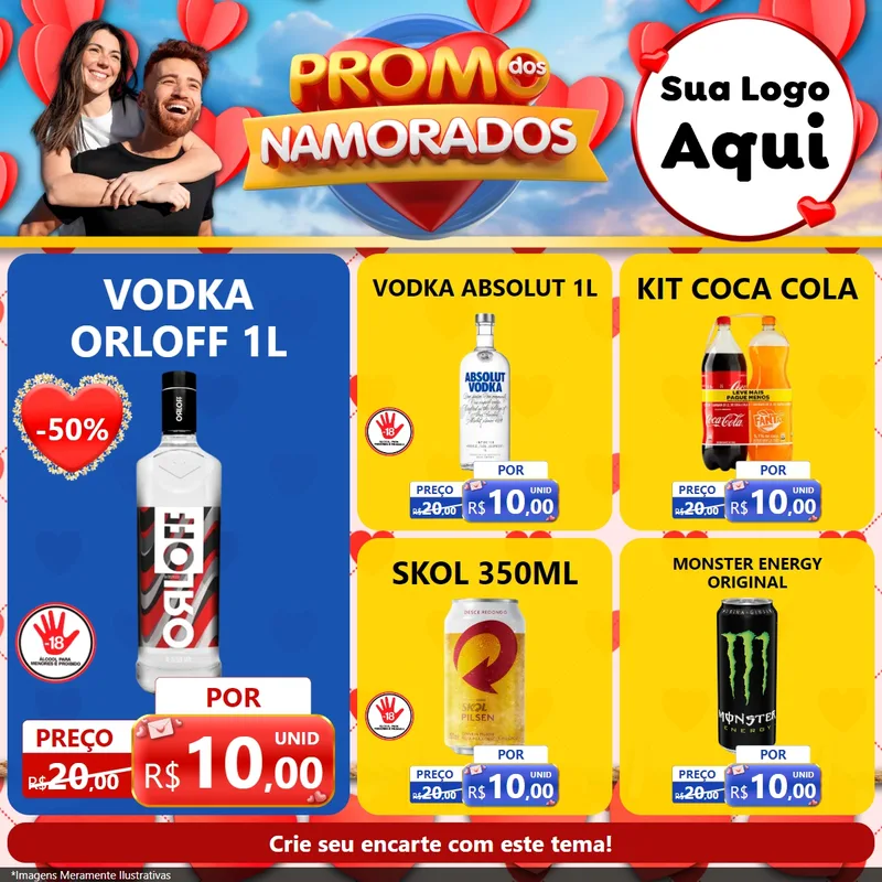 Modelo de Rede Social para Feed Facebook com o tema Promo dos Namorados para Distribuidora de bebidas