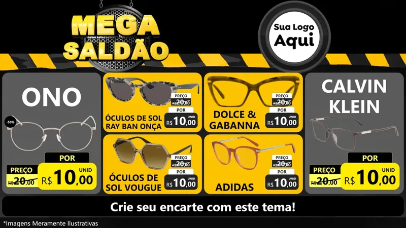 Modelo de TV para TV Horizontal com o tema Mega Saldão para Óticas
