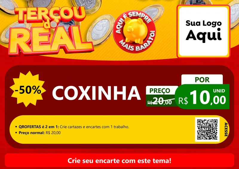 Modelo de Cartaz para Cartaz A4 Horizontal com o tema Terçou do Real para Salgadaria