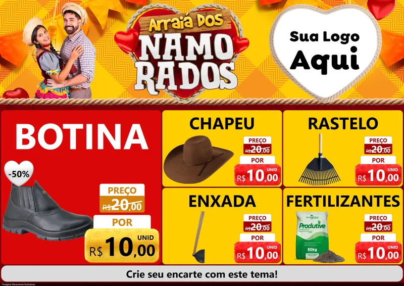 Modelo de Encarte para Encarte A4 Horizontal com o tema Arraiá dos Namorados para Agropecuária