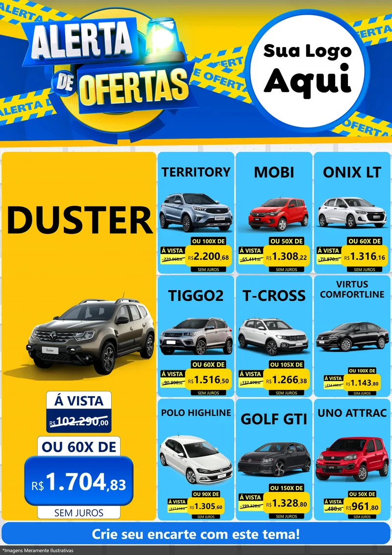 Modelo de Encarte para Encarte A4 Vertical com o tema Alerta de Ofertas para Concessionaria de Carros