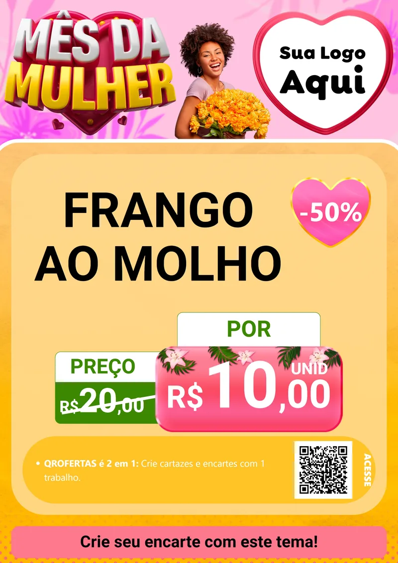 Modelo de Cartaz para Cartaz A4 Vertical com o tema Mês da Mulher para Restaurante