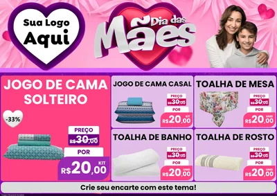 Modelo de Encarte para Encarte A4 Horizontal com o tema Dia das Mães para Cama, Mesa e Banho