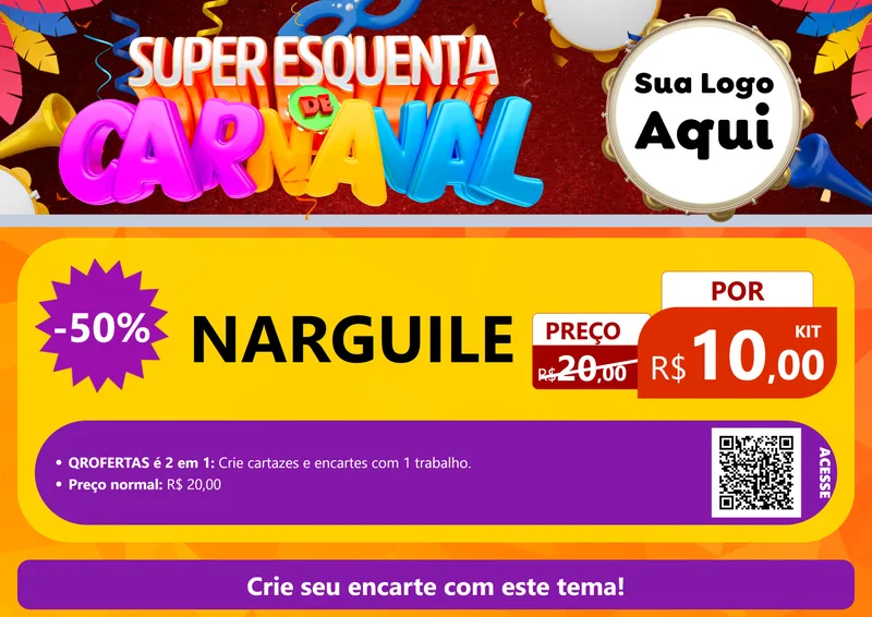 Modelo de Cartaz para Cartaz A4 Horizontal com o tema Super Esquenta de Carnaval para Tabacaria