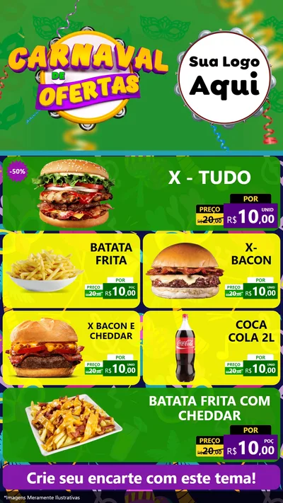Modelo de TV para TV Vertical com o tema Carnaval de Ofertas para Hamburgueria