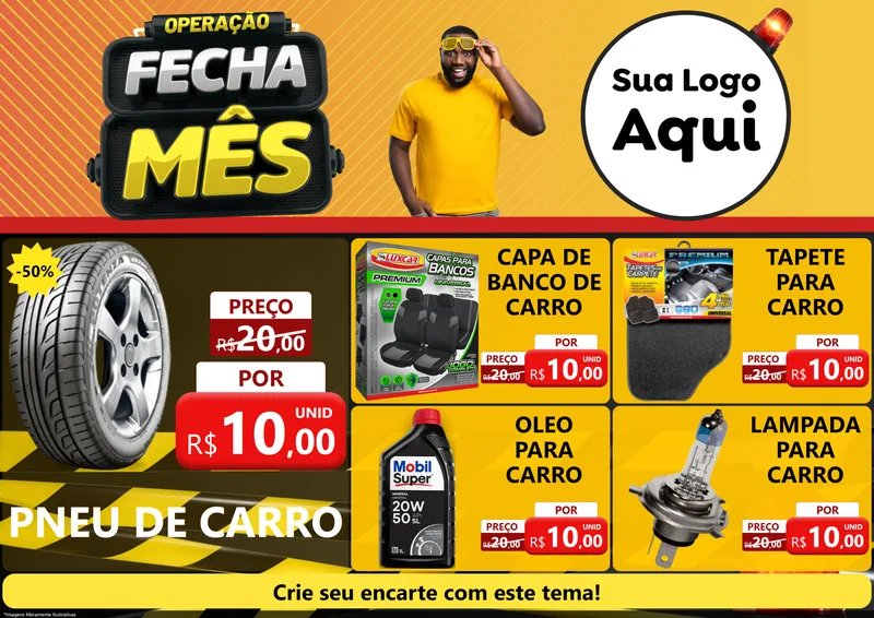 Modelo de Encarte para Encarte A4 Horizontal com o tema Operação Fecha Mês para Auto peças