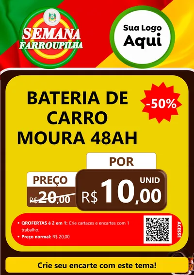 Modelo de Cartaz para Cartaz A4 Vertical com o tema Semana Farroupilha para Baterias Elétricas