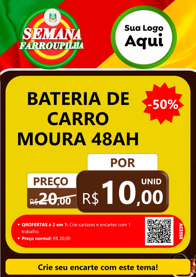 Modelo de Cartaz para Cartaz A4 Vertical com o tema Semana Farroupilha para Baterias Elétricas