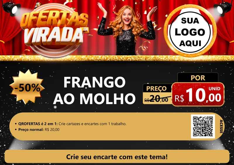 Modelo de Cartaz para Cartaz A4 Horizontal com o tema Ofertas da Virada para Restaurante