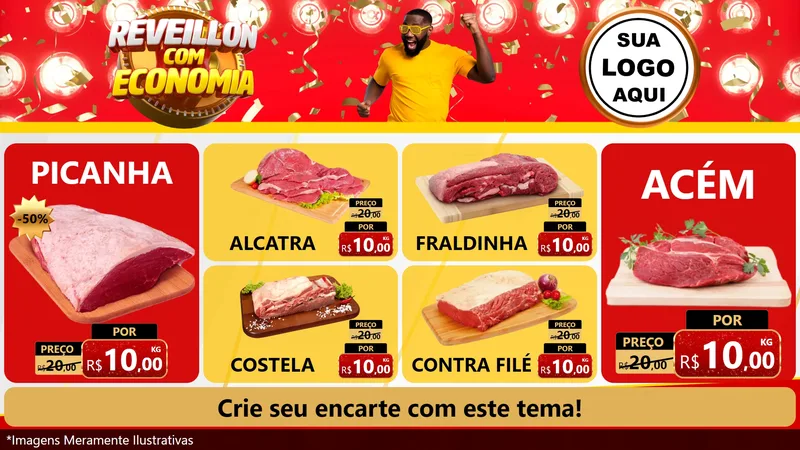 Modelo de TV para TV Horizontal com o tema Réveillon com Economia para Açougue