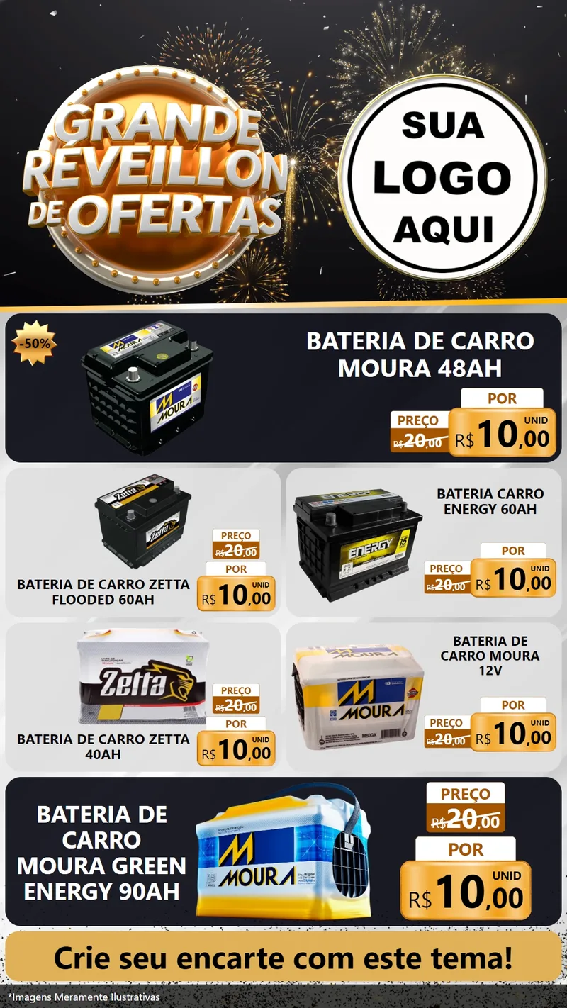 Modelo de TV para TV Vertical com o tema Grande Réveillon de Ofertas para Baterias Elétricas