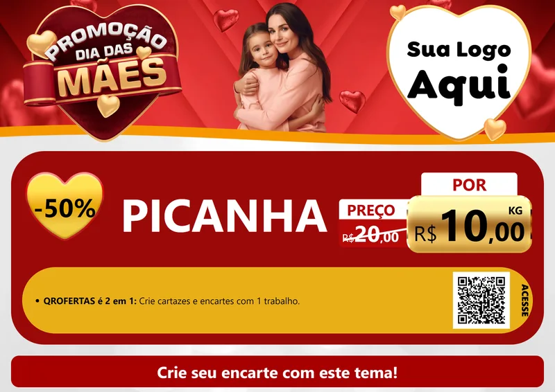 Modelo de Cartaz para Cartaz A4 Horizontal com o tema Promoção Dia das Mães para Açougue