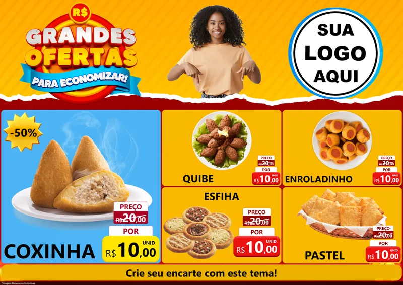 Modelo de Encarte para Encarte A4 Horizontal com o tema Grandes Ofertas Para Economizar! para Salgadaria