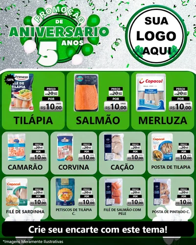 Modelo de Rede Social para Feed Instagram com o tema Promoção de Aniversário - 5 Anos para Peixaria