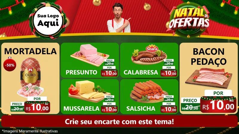 Modelo de TV para TV Horizontal com o tema Natal de Ofertas para Frios e Laticínios