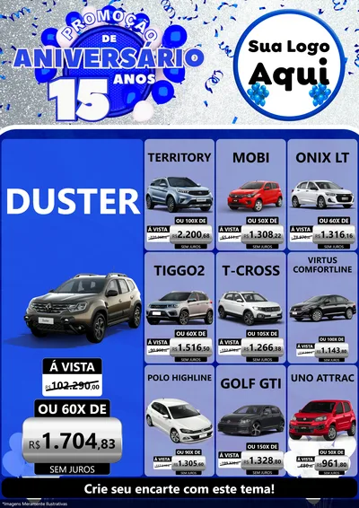 Modelo de Encarte para Encarte A4 Vertical com o tema Promoção de Aniversário - 15 Anos para Concessionaria de Carros