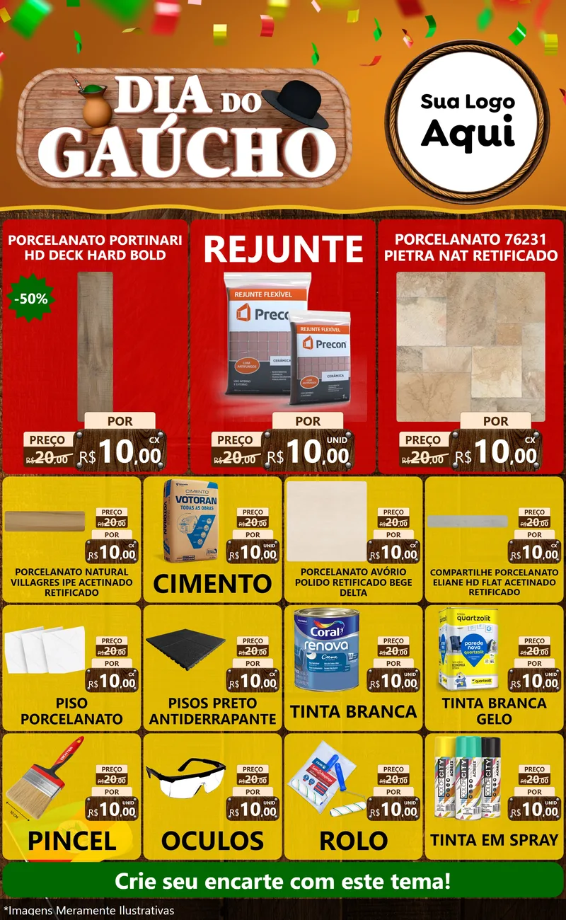 Modelo de Encarte para Encarte Grande com o tema Dia do Gaúcho para Pisos e revestimentos