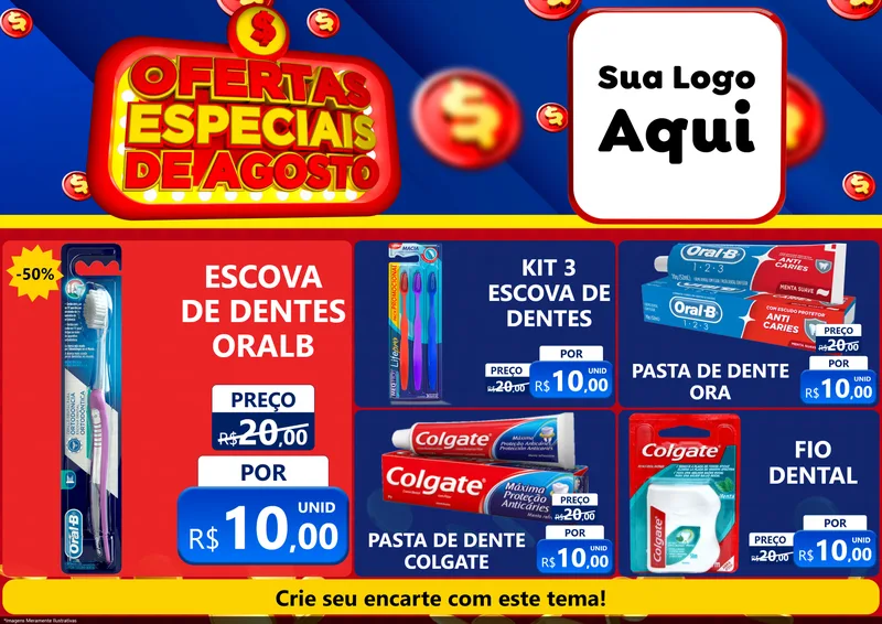 Modelo de Encarte para Encarte A4 Horizontal com o tema Ofertas Especiais de Agosto para Higiene Pessoal