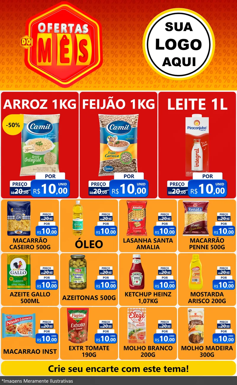 Modelo de Encarte para Encarte Grande com o tema Ofertas do Mês para Supermercado