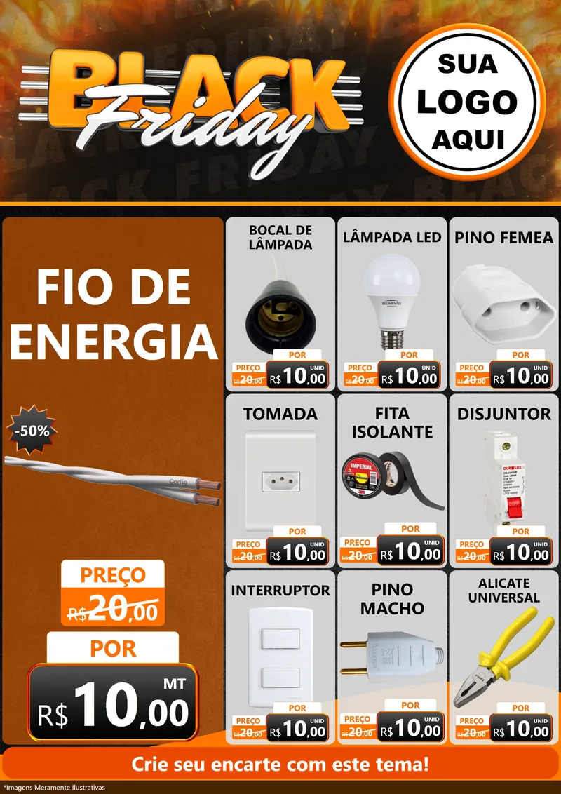 Modelo de Encarte para Encarte A4 Vertical com o tema Black Friday para Materiais Elétricos