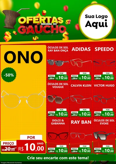 Modelo de Encarte para Encarte A4 Vertical com o tema Ofertas Semana Do Gaúcho para Óticas
