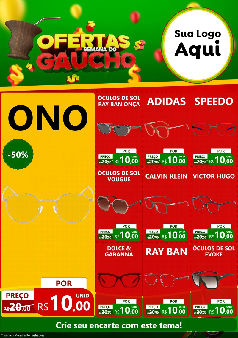 Modelo de Encarte para Encarte A4 Vertical com o tema Ofertas Semana Do Gaúcho para Óticas