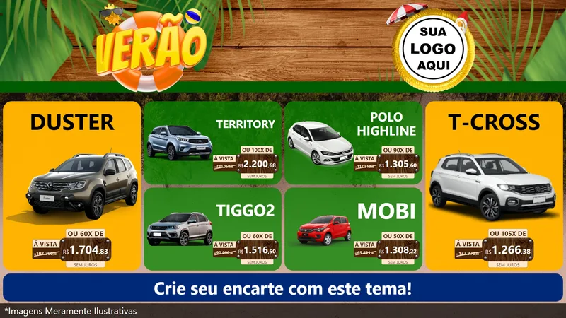 Modelo de TV para TV Horizontal com o tema Verão para Concessionaria de Carros