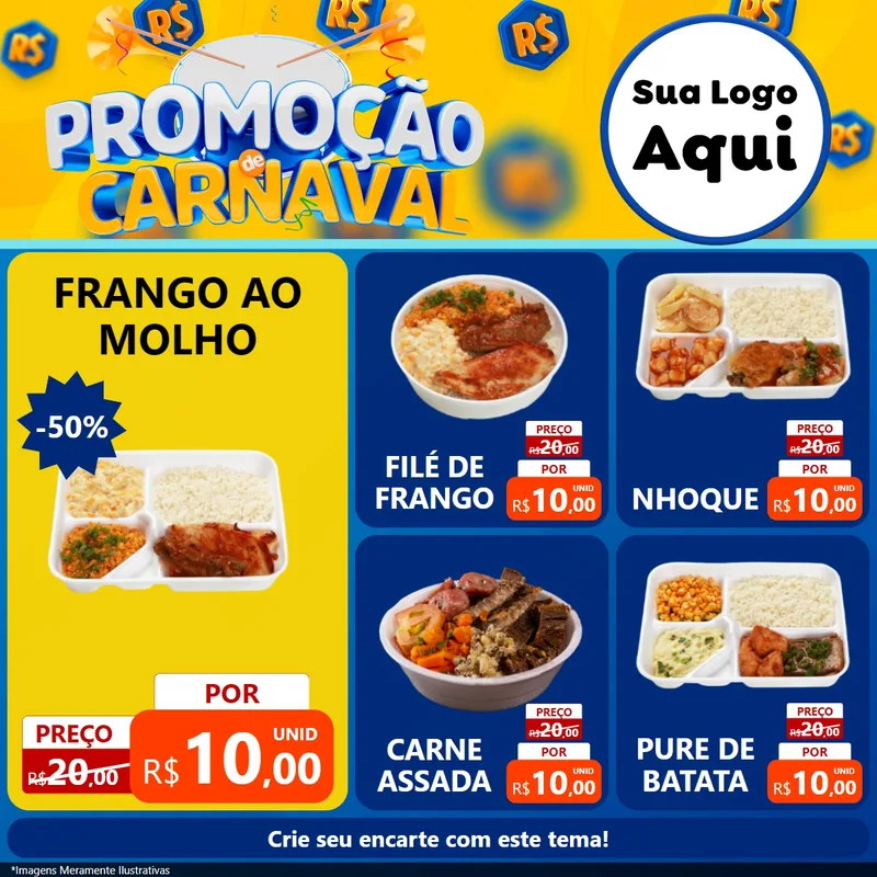 Modelo de Rede Social para Feed Facebook com o tema Promoção de Carnaval para Restaurante