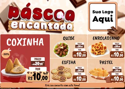 Modelo de Encarte para Encarte A4 Horizontal com o tema Páscoa Encantada para Salgadaria