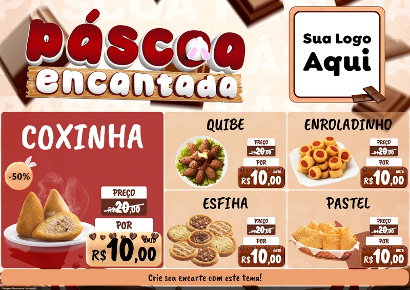 Modelo de Encarte para Encarte A4 Horizontal com o tema Páscoa Encantada para Salgadaria