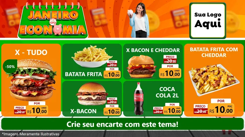 Modelo de TV para TV Horizontal com o tema Janeiro da Economia para Hamburgueria