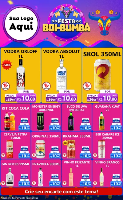 Modelo de Encarte para Encarte Grande com o tema Festa Boi-Bumbá para Distribuidora de bebidas