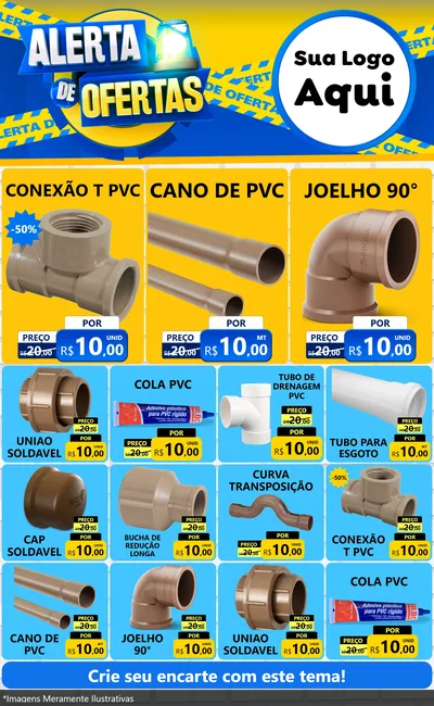 Modelo de Encarte para Encarte Grande com o tema Alerta de Ofertas para Tubos e conexões