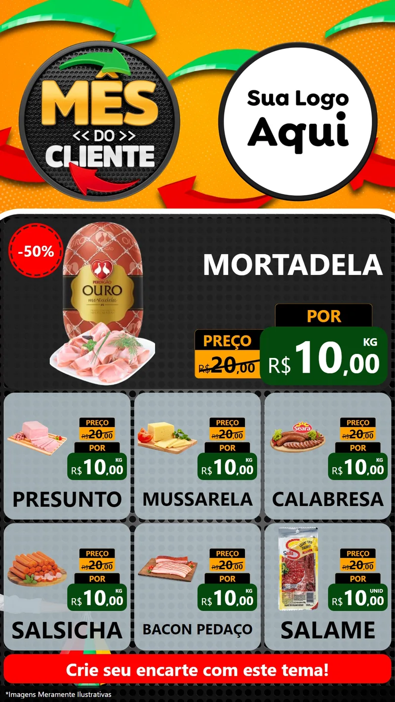 Modelo de Rede Social para Stories com o tema Mês do Cliente para Frios e Laticínios