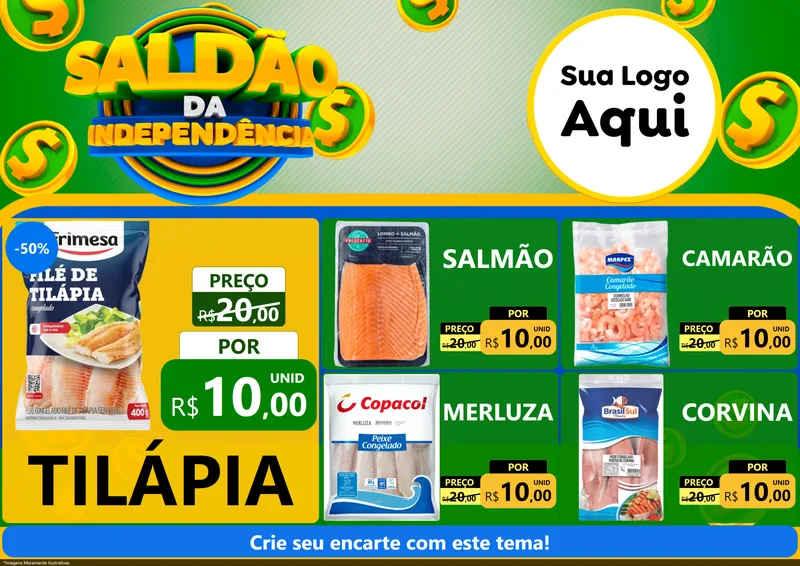 Modelo de Encarte para Encarte A4 Horizontal com o tema Saldão da Indepêndencia para Peixaria