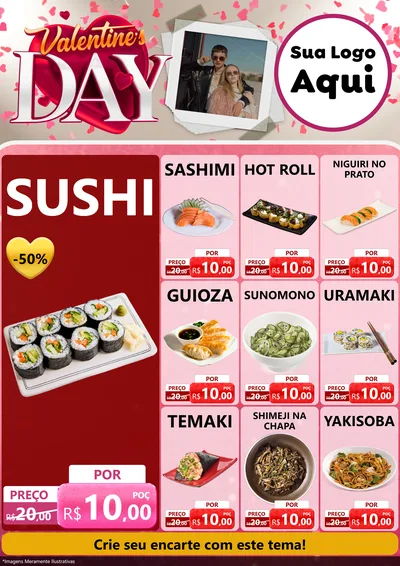 Modelo de Encarte para Encarte A4 Vertical com o tema Valentine's Day para Comida japonesa