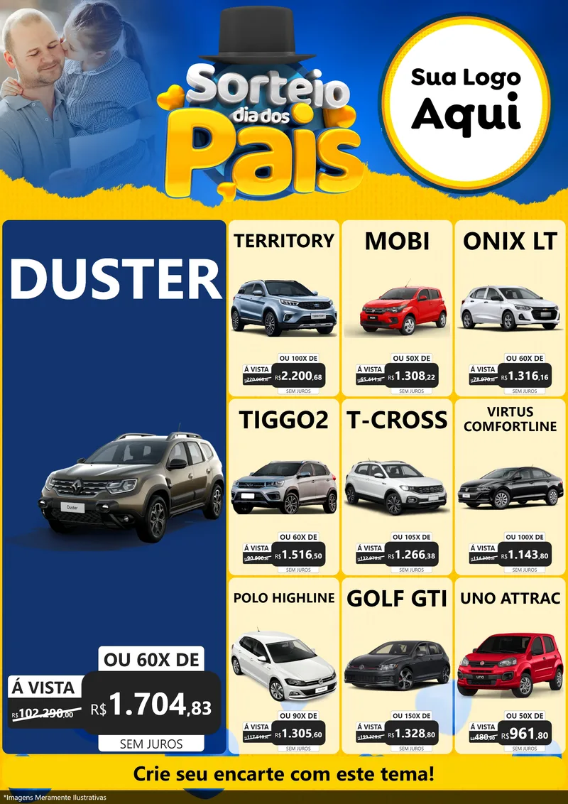 Modelo de Encarte para Encarte A4 Vertical com o tema Sorteio Dia Dos Pais para Concessionaria de Carros